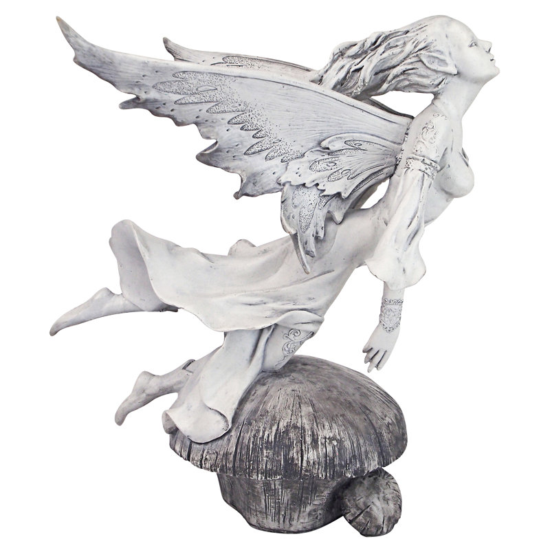 Off-White Hand-Painted Resin Garden Fairy Statue, 11 Inches