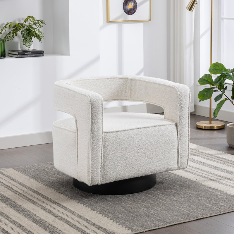 Dangira Upholstered Swivel Barrel Chair, Ivory Polyester