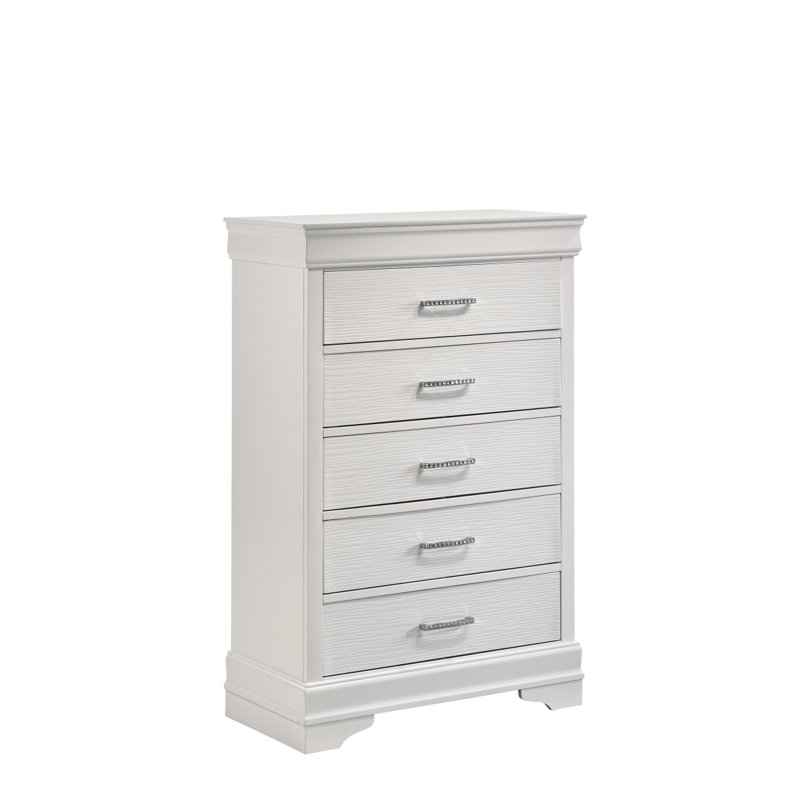 Commode moderne 5 tiroirs en bois, Blanc