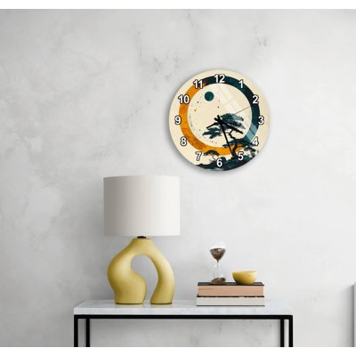 Bonsai japonais, horloge murale en verre trempé, décor minimaliste nature Zen