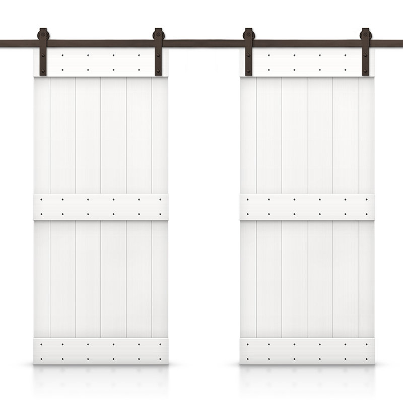 Porte de grange en bois massif lambrissé et métal, Blanc pur, 60 po x 84 po