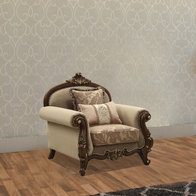 Dandre 49" Wide Velvet Armchair in Beige/Walnut