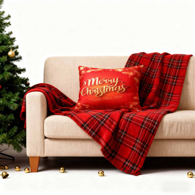 Housse de coussin rectangulaire à imprimé de lettres Christmas Merry Christmas
