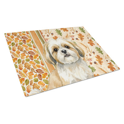 Planche à découper en verre doré et blanc Shih Tzu