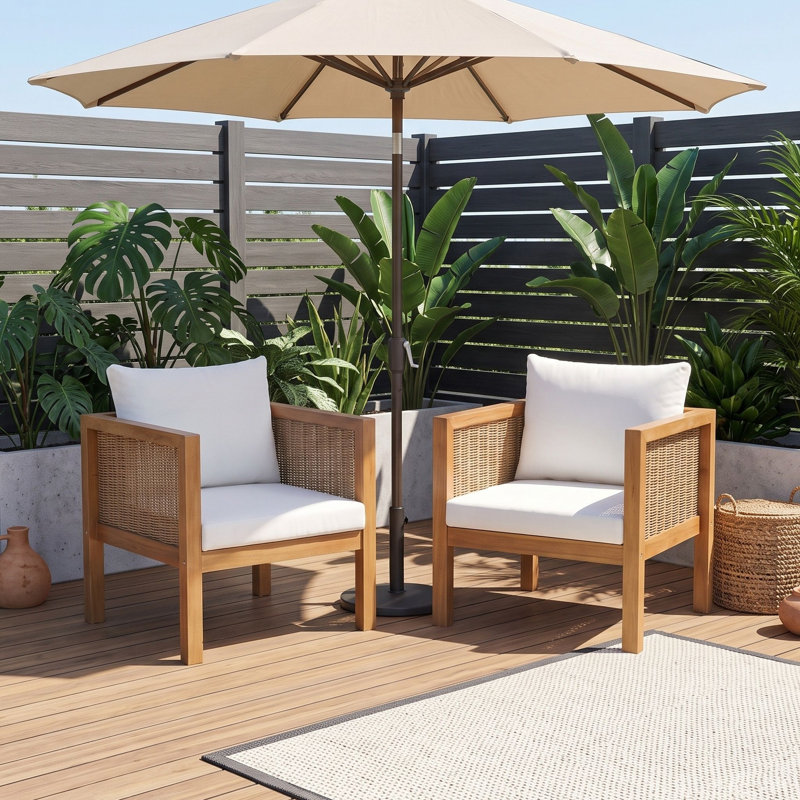 Ensemble de deux fauteuils d'extérieur avec coussin, Naturel beige