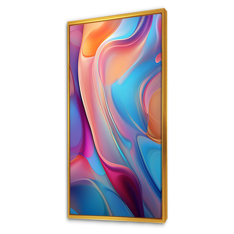 Art mural sur toile abstrait transitionnel rose et bleu II, Cadre flottant doré, H 60 po x l 28 po x P 1,5 po