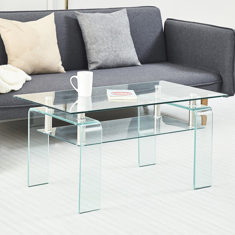 Table basse de salon en verre transparent - 2 rangements modernes pour l'option d'espace