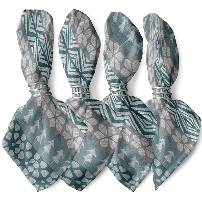 Chaithra Polyester Geometric Square Napkin, Blue