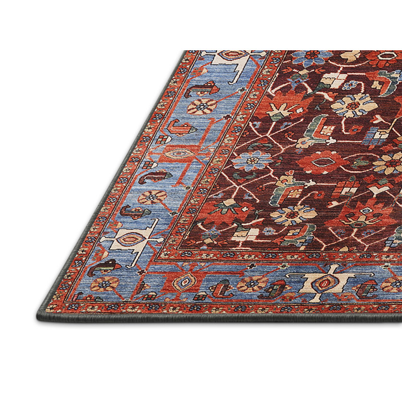 Tapis oriental rouge et bleu, Rectangle 3 pi x 5 pi