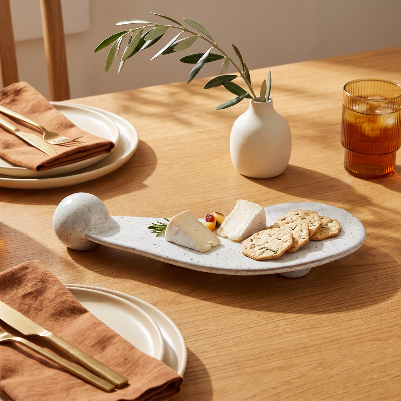 Stoneware Tray with Ball and Reactive Glaze