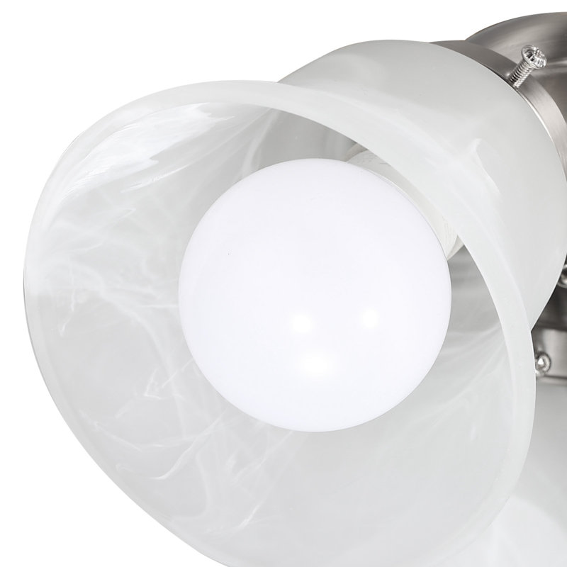 Ensemble de lumière de ventilateur de plafond, ensemble de lumière de ventilateur à quatre lumières 3000K 750lm avec chaîne de traction, luminaire de remplacement pour salon, chambre à coucher, décoration intérieure, abat-jour en verre blanc nuage nickel brossé, forme florale