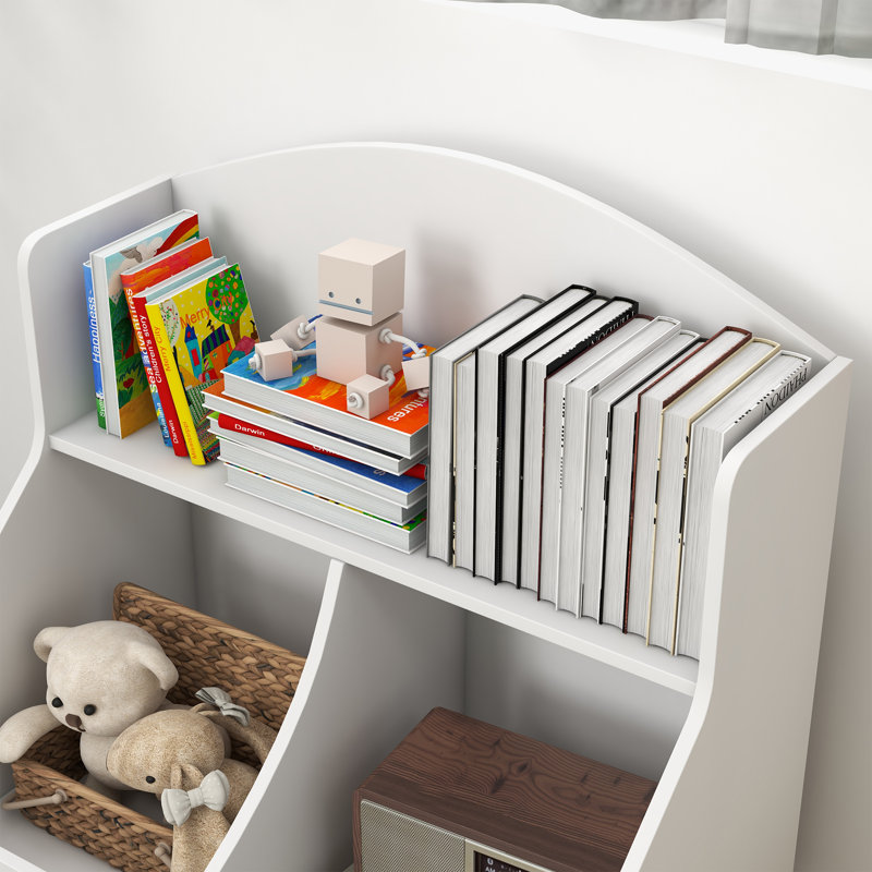 Bibliothèque pour enfants Isabelle & Max ™, bibliothèque à 3 niveaux, rangement pour jouets avec tiroir, 2 compartiments de rangement, pour chambre de bébé, salle de jeux, chambre à coucher, salle de classe, blanc