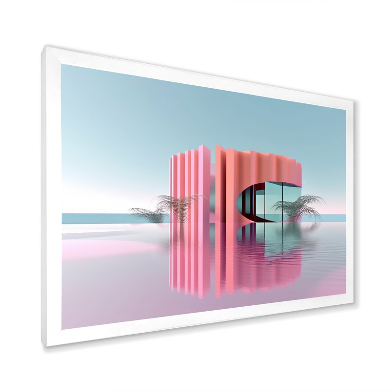 «Futuristic Minimal Pink Architecture» sur impression sur toile, Cadre simple blanc, H 12 po x l 20 po x P 1 po