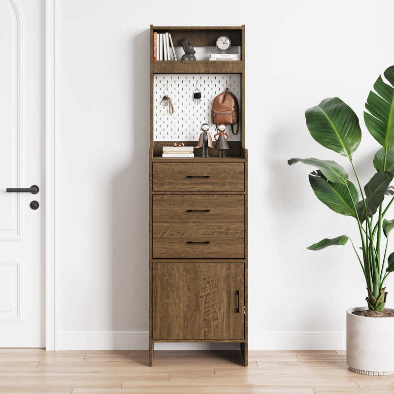 Atta 19.7"W X 69"L Hall Tree Shoe Storage Cabinet with Pegboard, Brown