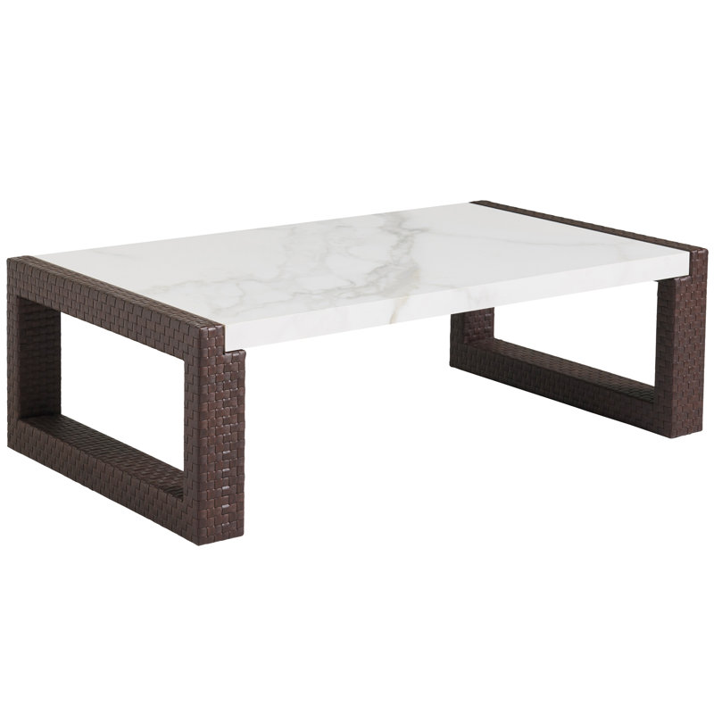 Abaco Transitional 52" Brown and White Woven Wicker Cocktail Table
