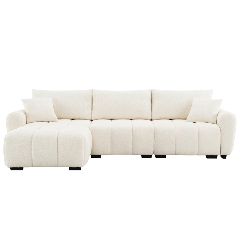 110" Modular Sectional Sofa, L Shape With Extra-Large Seat, Pull-Line Design, Movable Ottoman, High Density Foam, Free Combination, Sturdy Metal&Wood Frame, Boucle Fabric