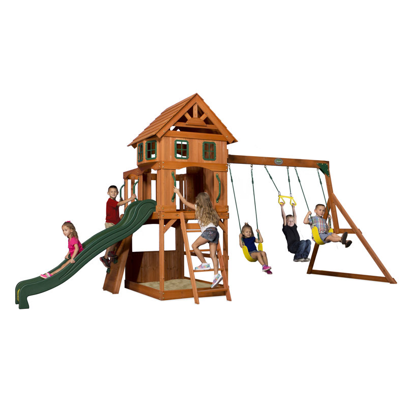 Backyard Discovery Atlantis Cedar Wood Climbing Frame with 2 x Swings, Trapeze and 1 x Slide