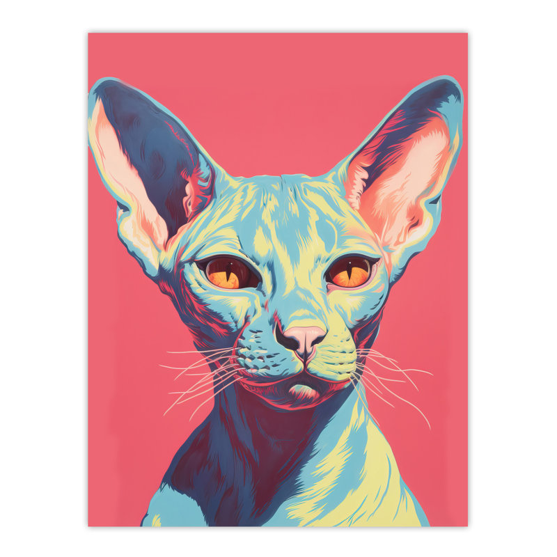 Wall Art Print Sphynx Cat Screen Artwork Spot Block Colour Duotone Retro Riso Interior Design Poster