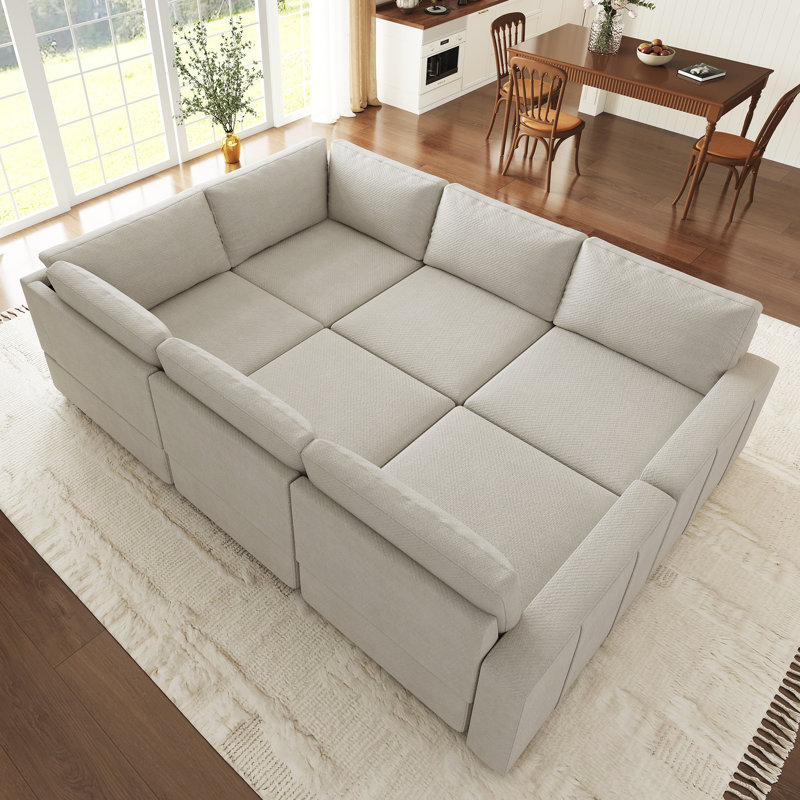 Canapé modulaire en U Seybert, Chenille beige, H 36 po x l 110,2 po x P 58,4 po
