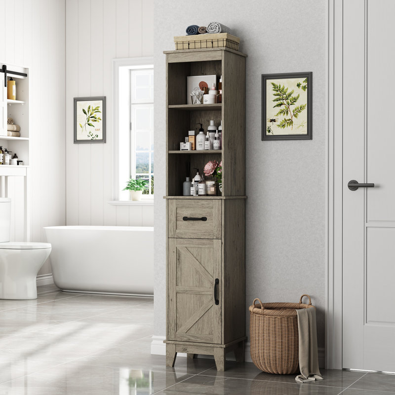 Dornisha 63''H Freestanding Bathroom Cabinet Bathroom Floor Storage Cabinet With 3 Adjustable Shelves & 2 Drawers, Gray