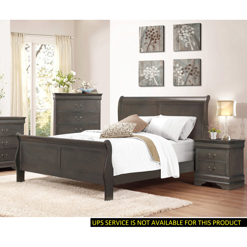 Lit-bateau classique de style Louis Philipe, Gris, Grand lit