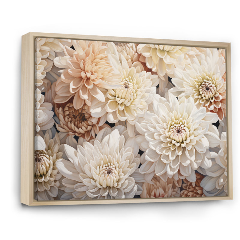 «Pure White Chrysanthemums Mosaic II», reproduction sur toile, H 34 po x l 44 po x P 1,5 po, Cadre naturel flottant