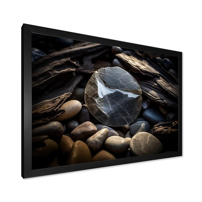 «Stone Geode Charm In Winter», reproduction sur toile, H 30 po x l 40 po x P 1,5 po, Cadre simple noir