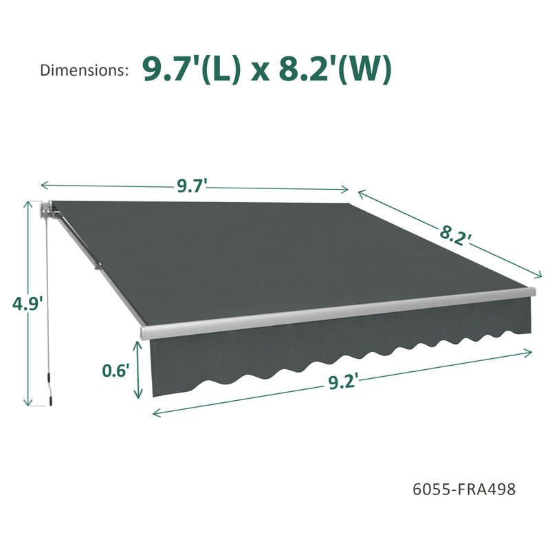 Retractable Patio Window Awning with Aluminum Frame, Acrylic Fabric, Dark Grey, 10' x 8'