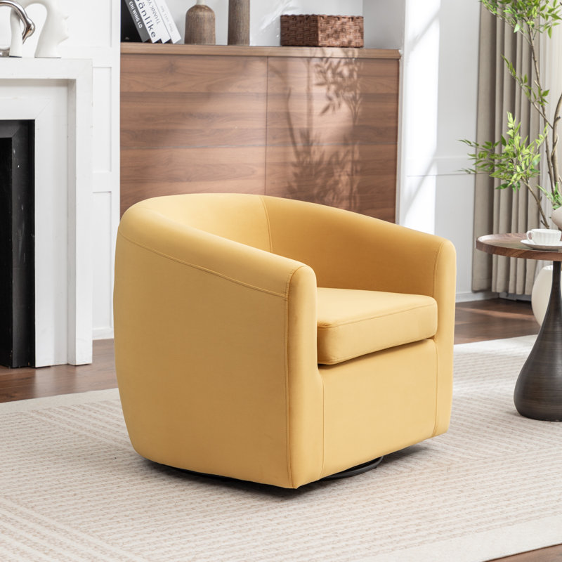 Fauteuil demi-tonneau pivotant de 33,5 po Odey, Velours jaune