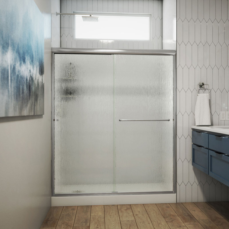 Ese - W x 76.375'' H Bypass Door Semi-Frameless Shower Door with, Left Opening, Rain, Brushed Nickel