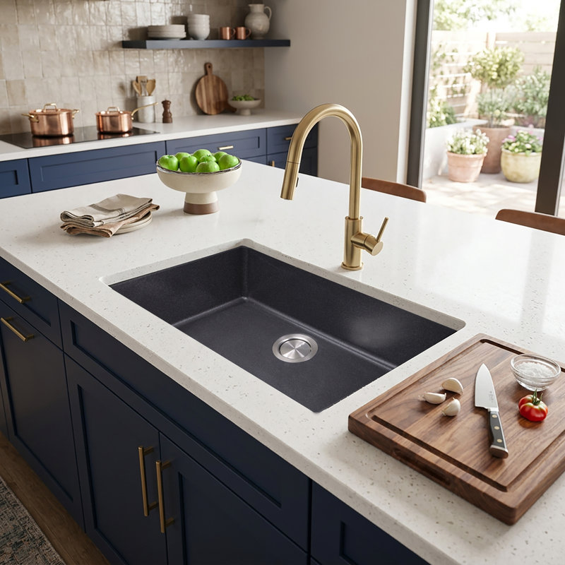 Plymouth 30'' L Single Bowl Granite Kitchen Sink, Black