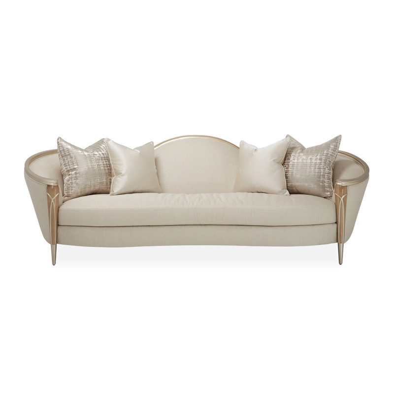 Pearl and Caramel Linen Upholstered Curved Arm Sofa