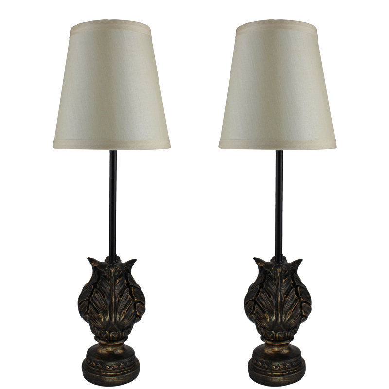 Ensemble de lampe buffet 18 po Shepherd"s, Base or brûlé / abat-jour ivoire