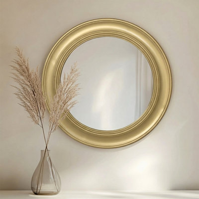 24" Round Vintage Wall Mirror with Brushed Gold Metal Frame