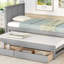 Lit plateforme simple avec lit gigogne et tiroirs, gris, lit-120073242
