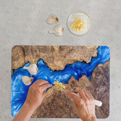 Modern Epoxy Woodgrain Glass Print Serving and Chopping Board Made of Durable Glass Material with a Unique Stylish Design Ideal for Kitchen Use and Home Decor