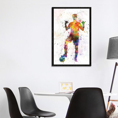 Soccer Football Player Young Man Saluting 1 Piece Floater Frame Wall Art on Canvas