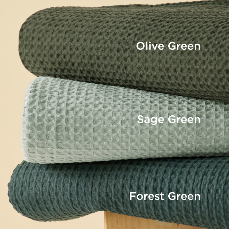 Essential Collection 100% Cotton Waffle Weave Duvet Cover Set, Queen Duvet Cover + 2 Standard Shams, Olive Green