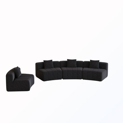 4-Seat Curved Sectional Sofa with Pillows
