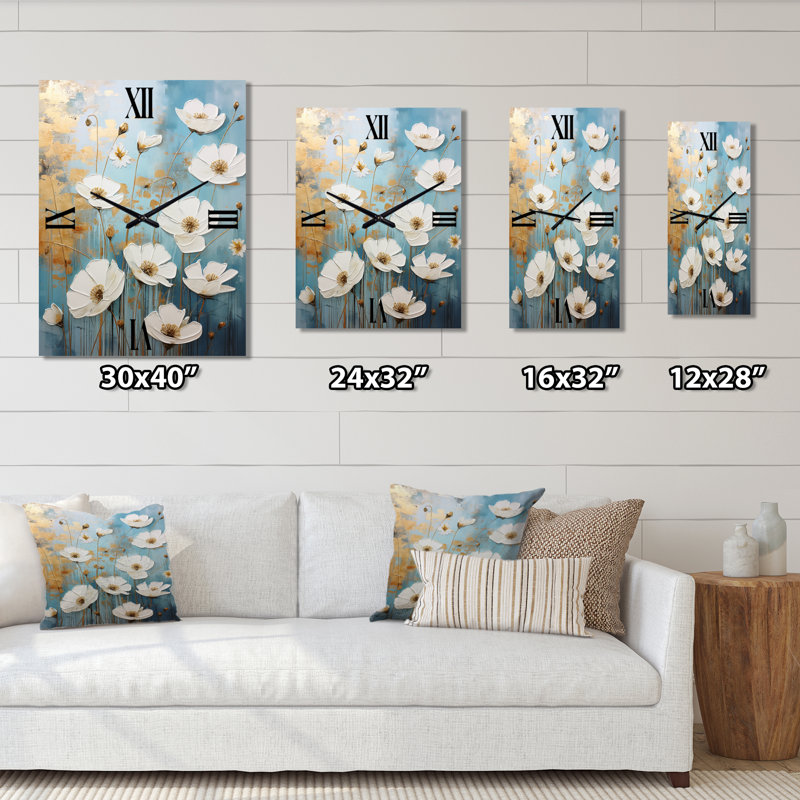 Minimalisme bleu blanc Buttercups I - Horloges murales Buttercups, Petit