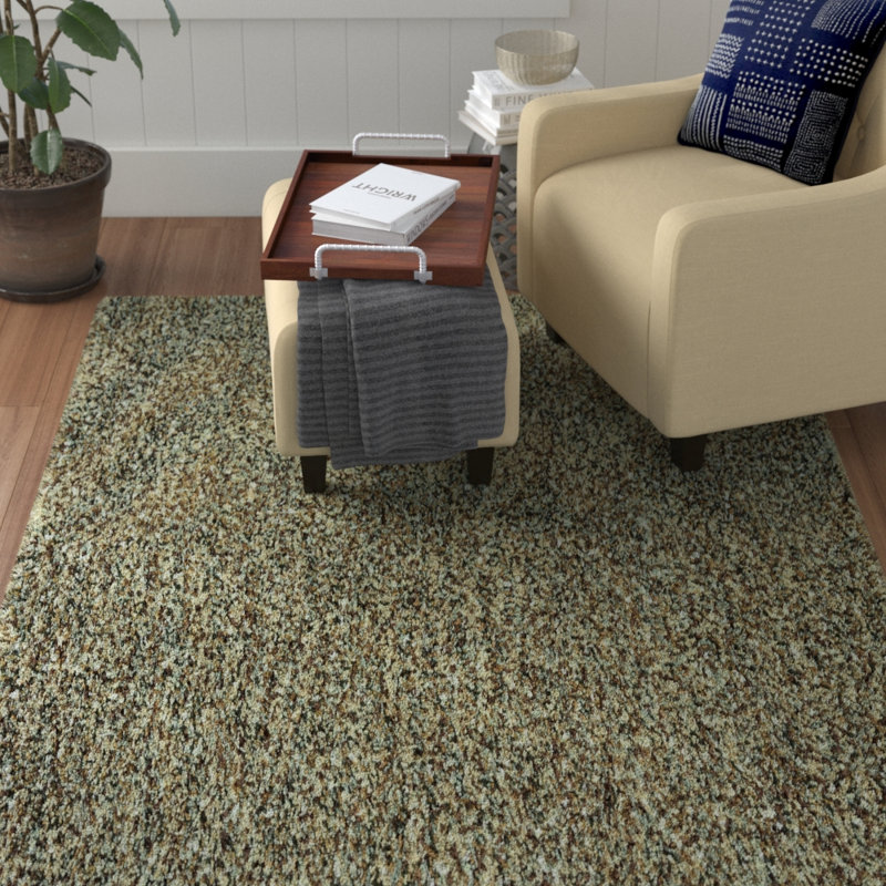 Tapis brun tissé à la main brun/vert lumineux Hoadley, Rectangle 5 pi x 7 pi 6 po