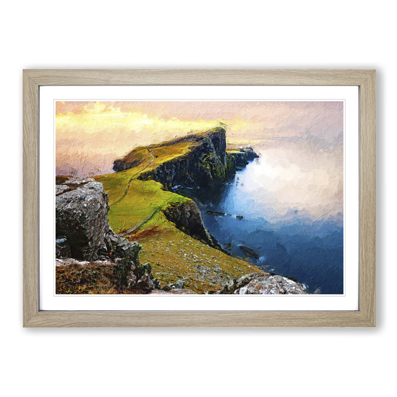 Lighthouse in the Isle of Skye in Abstract - Picture Frame Painting Print, Oak Framed, 36cm H x 48cm W x 2cm D