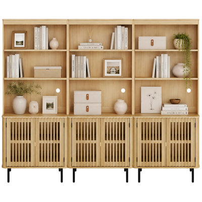 3-In-1 72.8" Tall Kitchen Pantry Cabinet, Wood Bookcase Display Cabinet With Embossed Doors And Adjustable Shelves, Mid-Century Modern Versatile Cupboard For Dining Room, Bedroom