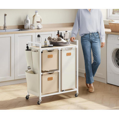 Trieur de linge, chariot à linge roulant avec tablettes, petites poches latérales, 6 étiquettes
