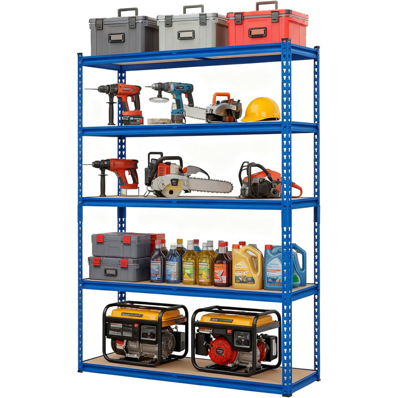 Étagères de rangement pour garage, étagère en métal robuste, support de rangement sans boulons réglable d'une capacité de 2 500 lb avec planches en panneau de fibres à densité moyenne pour le garage, le garde-manger, le sous-sol ou l'entrepôt