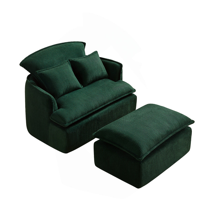 Luxurious Oversized Armchair with Lumbar Support and Matching Ottoman for Ultimate Comfort and Style, Cream