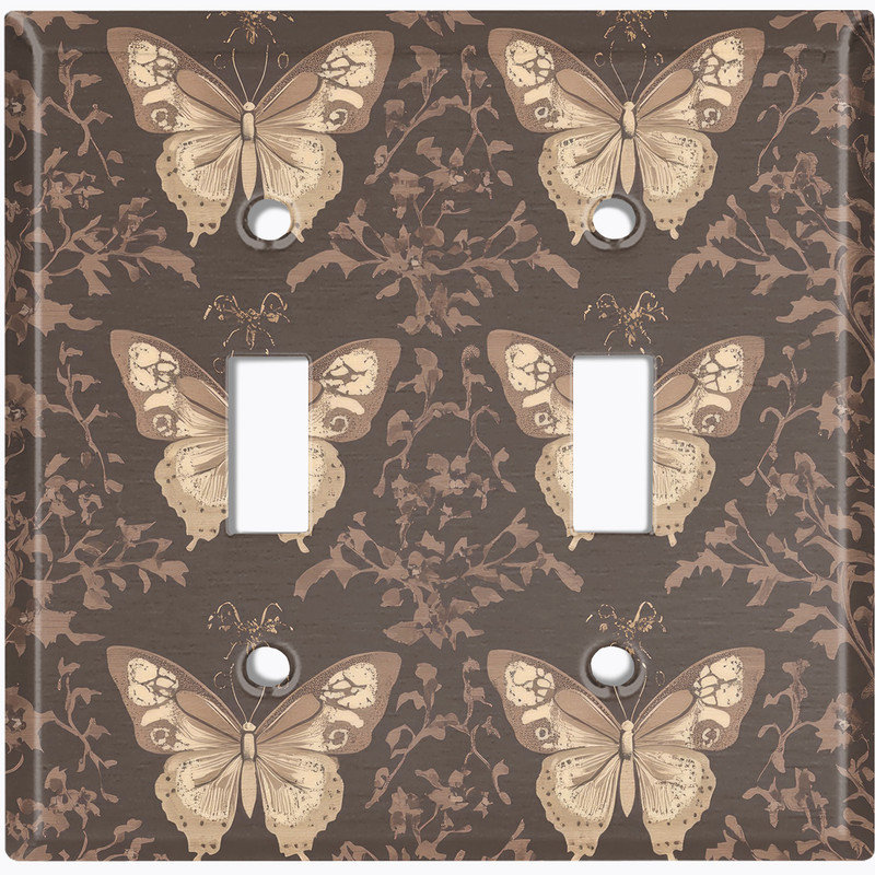Couvercle de plaque d'interrupteur en métal; Bascule à 2 bandes US standard - motif papillon rétro, Double # 2