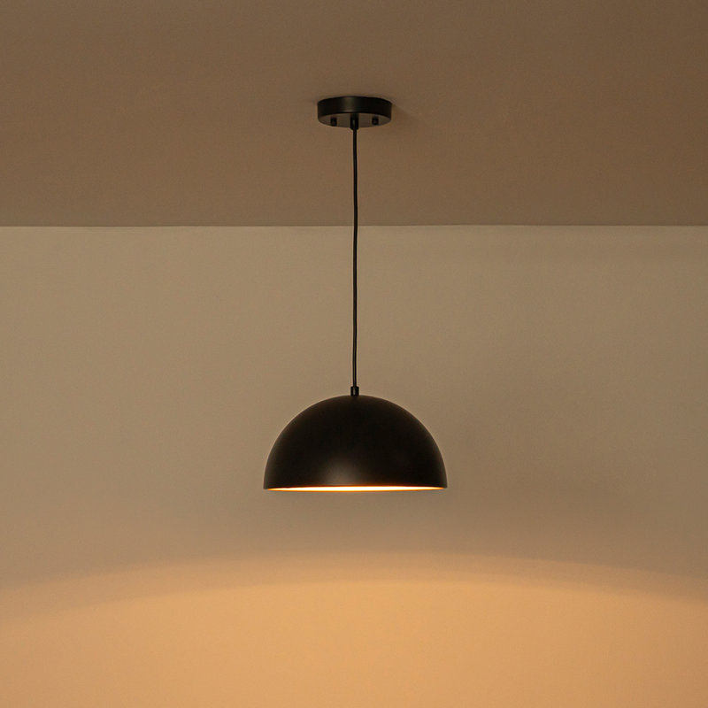 1-Light Black Gold Hanging Dome Pendant