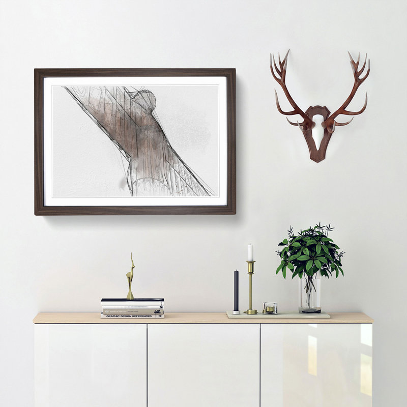 The Angel of the North in Gateshead in Abstract - Picture Frame Graphic Art Print, 27cm H x 36cm W x 2cm D, Walnut Framed