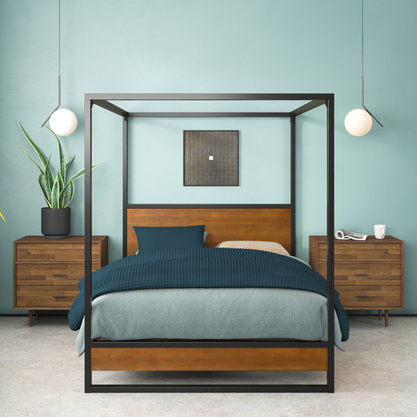 Himmelbett AMORI mit Bett-Vorhang und Bettschublade - Liegefläche